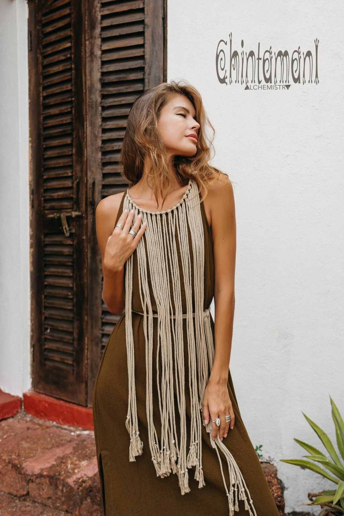 Rope Collar Boho Maxi Dress / Brown - ChintamaniAlchemi