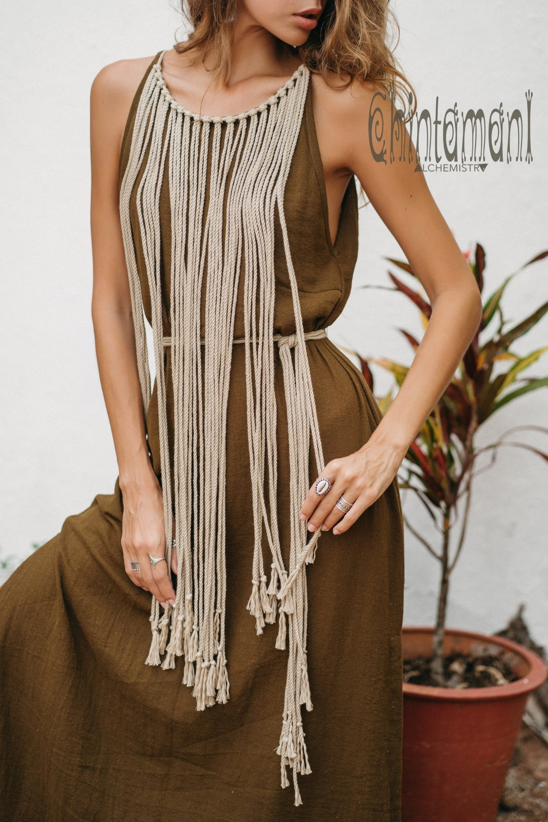 Rope Collar Dress / Brown - ChintamaniAlchemi XL Rope Collar Dress / Brown - ChintamaniAlchemi XL