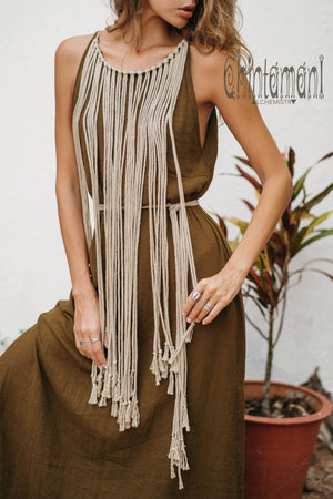 Rope Collar Boho Maxi Dress / Brown - ChintamaniAlchemi