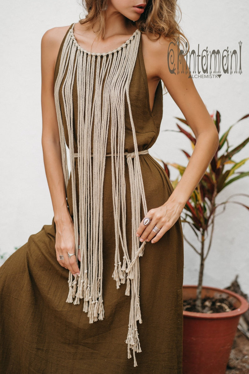 Rope Collar Boho Maxi Dress / Brown - ChintamaniAlchemi
