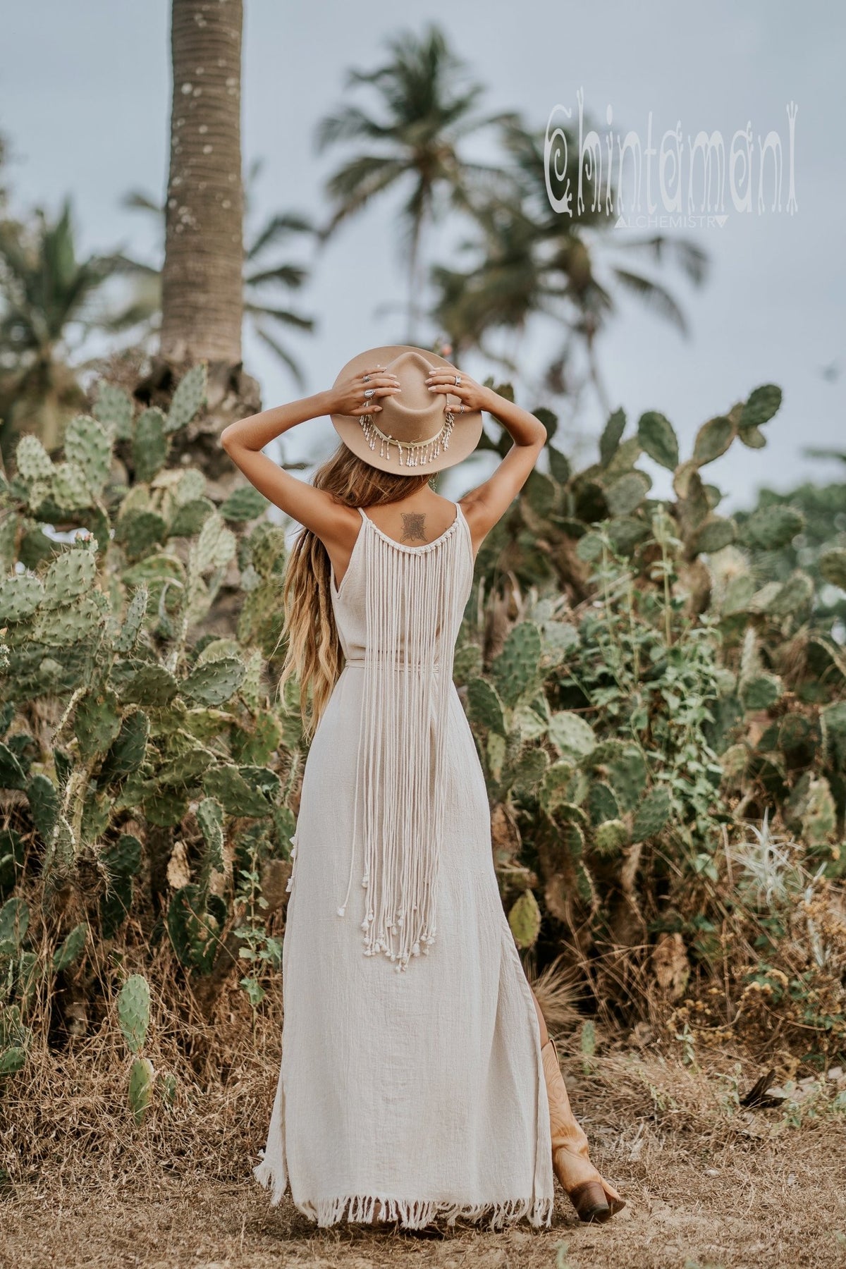 Rope Collar Boho Maxi Dress / Off White - ChintamaniAlchemi