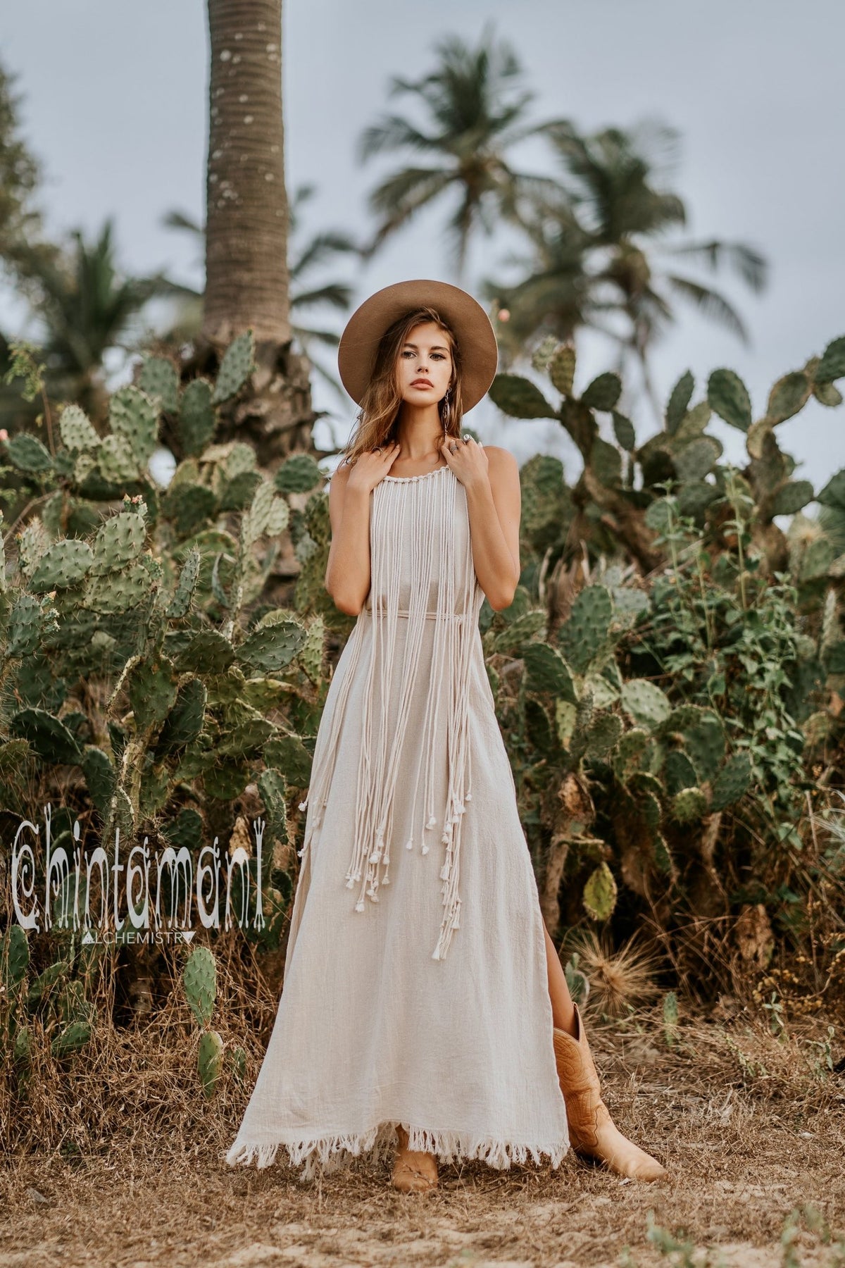 Rope Collar Boho Maxi Dress / Off White - ChintamaniAlchemi