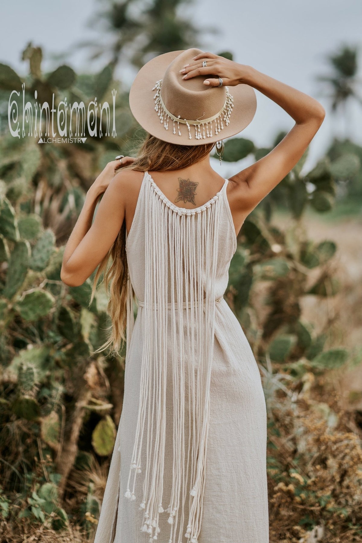 Rope Collar Boho Maxi Dress / Off White - ChintamaniAlchemi