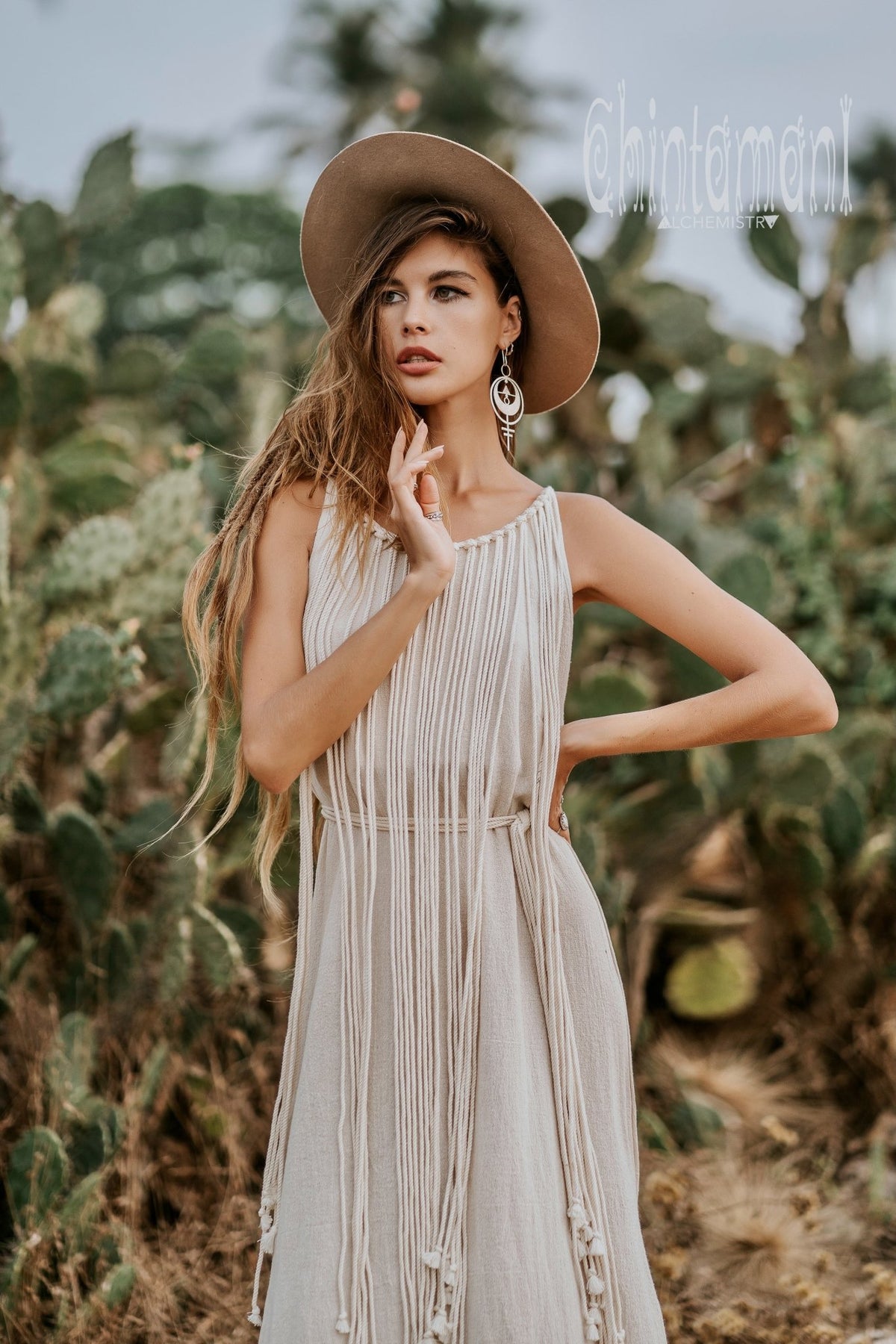 Rope Collar Boho Maxi Dress / Off White - ChintamaniAlchemi