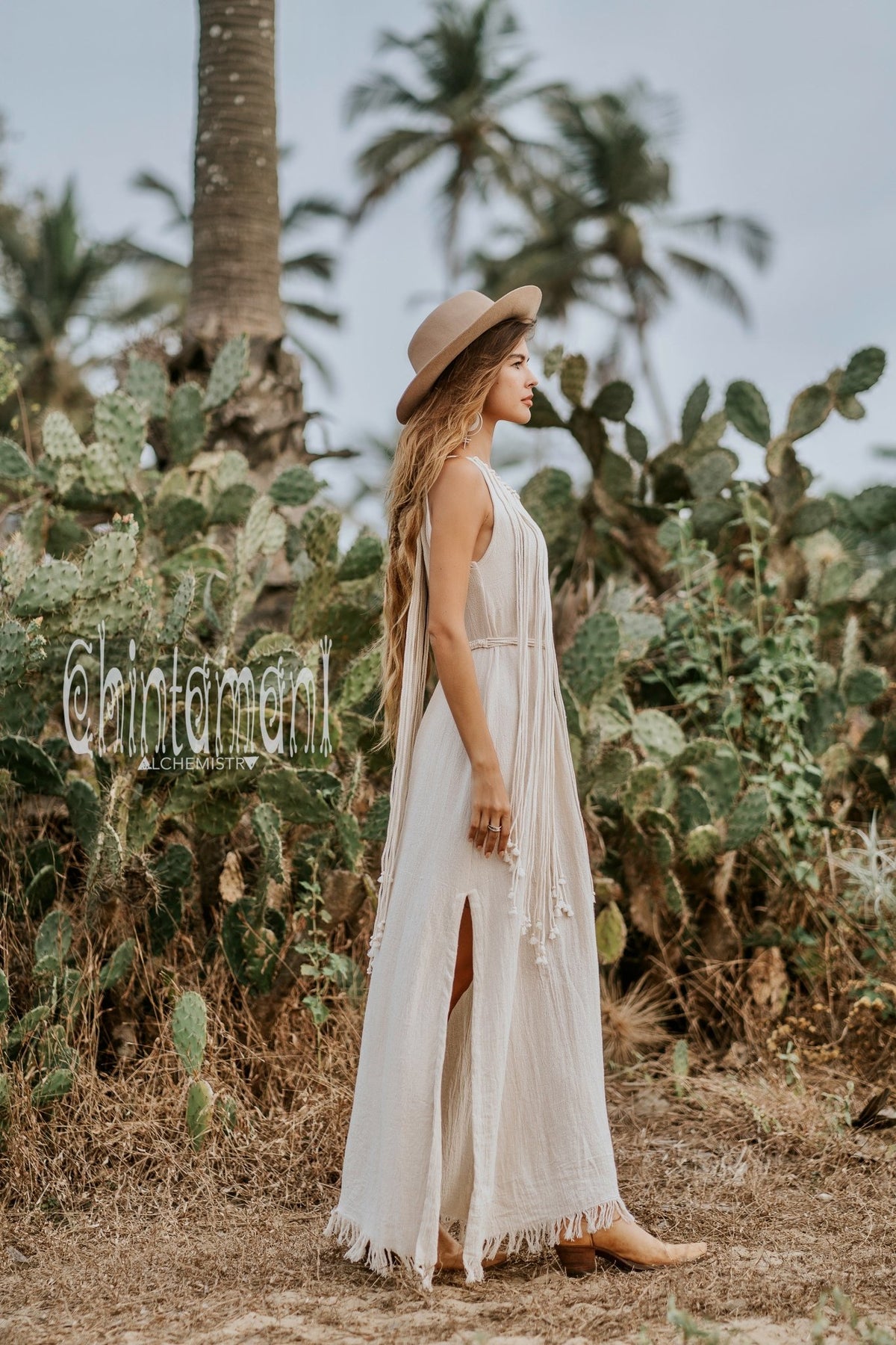 Rope Collar Boho Maxi Dress / Off White - ChintamaniAlchemi