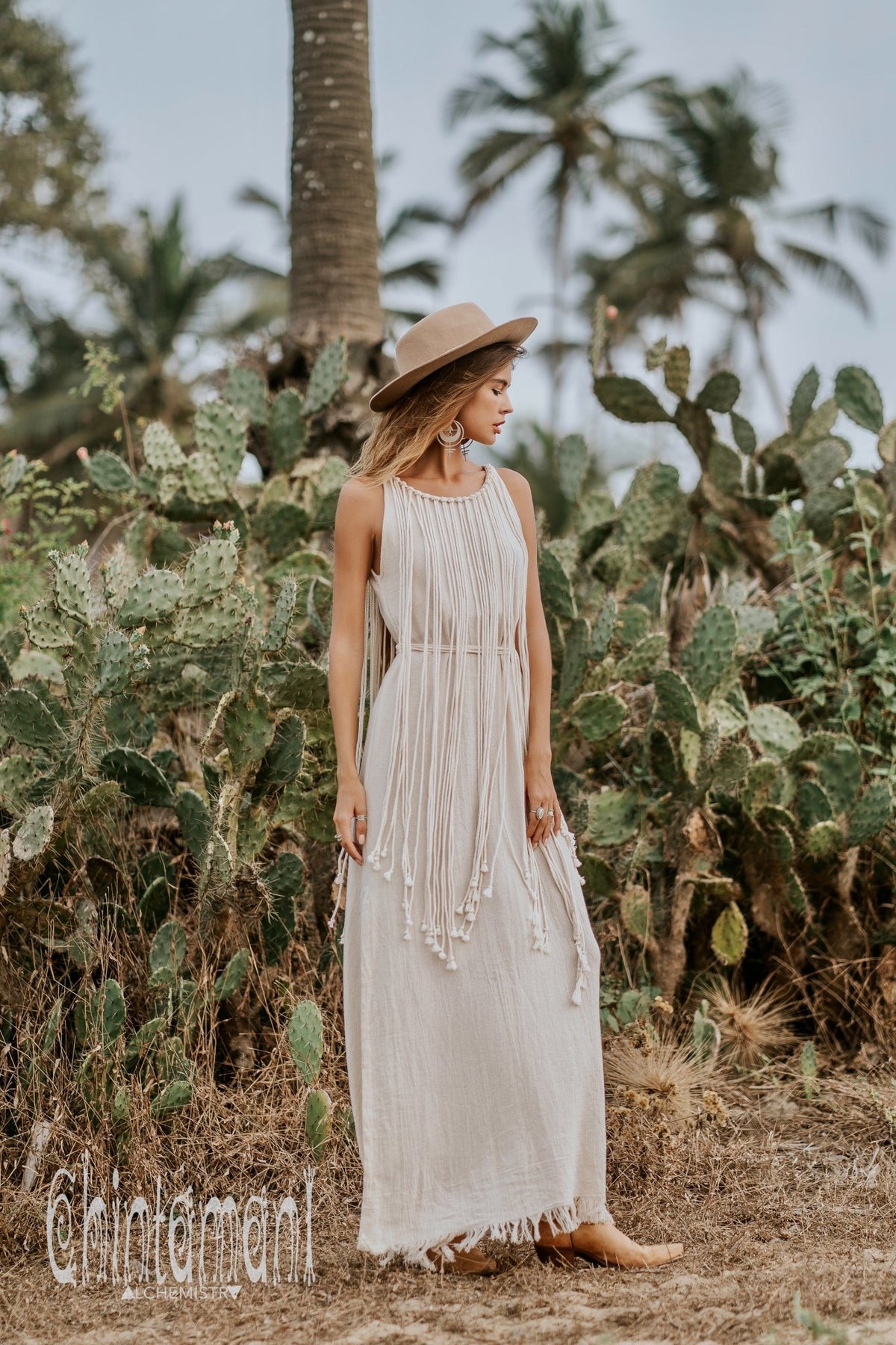 Rope Collar Boho Maxi Dress / Off White - ChintamaniAlchemi