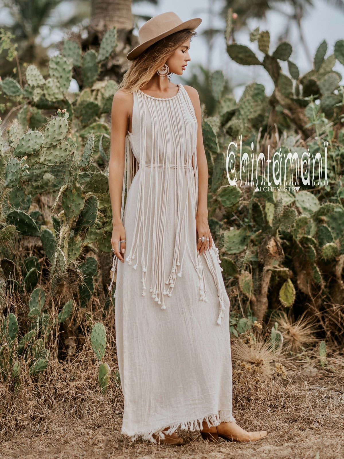 Rope Collar Boho Maxi Dress / Off White - ChintamaniAlchemi