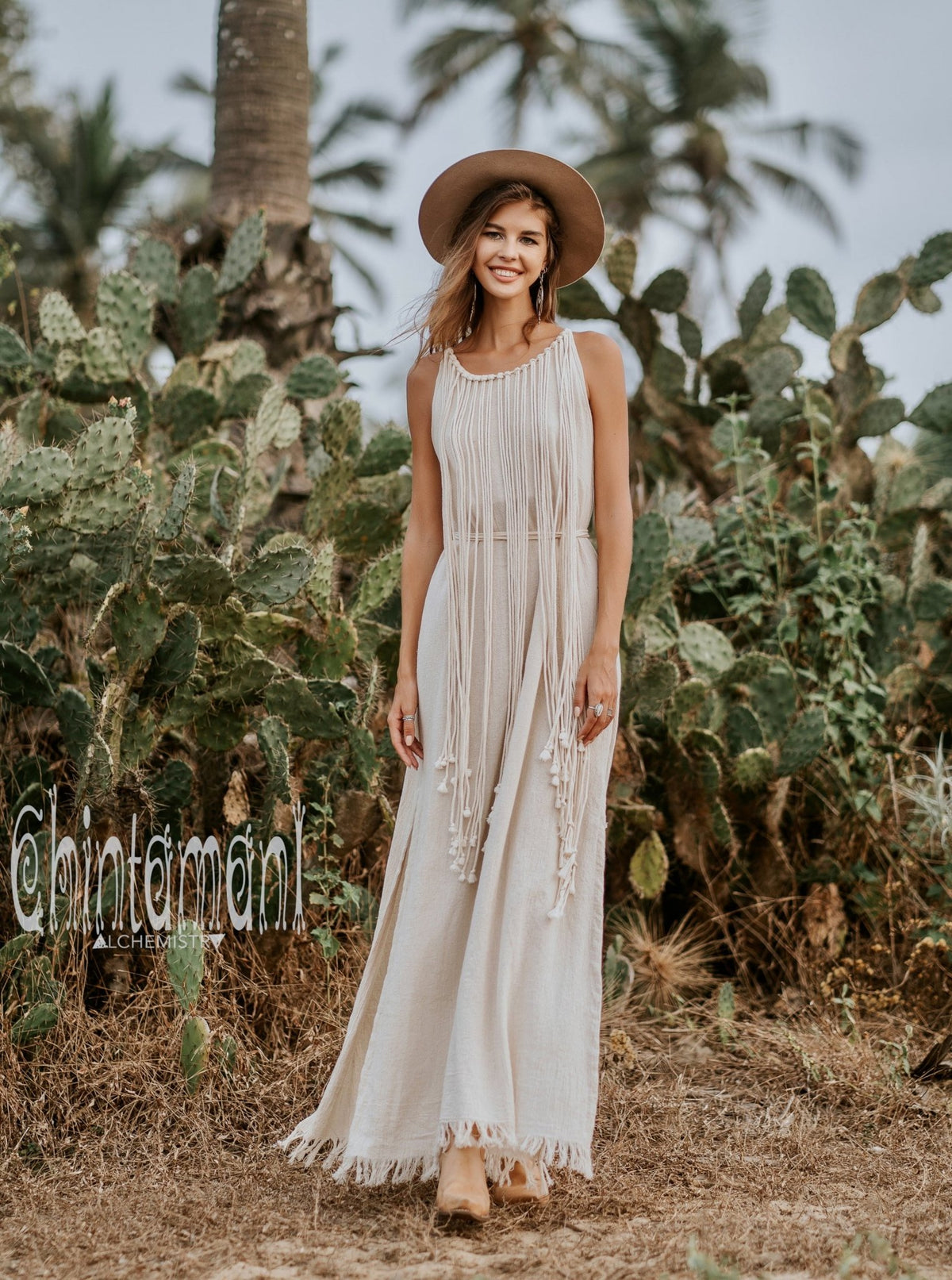 Rope Collar Boho Maxi Dress / Off White - ChintamaniAlchemi