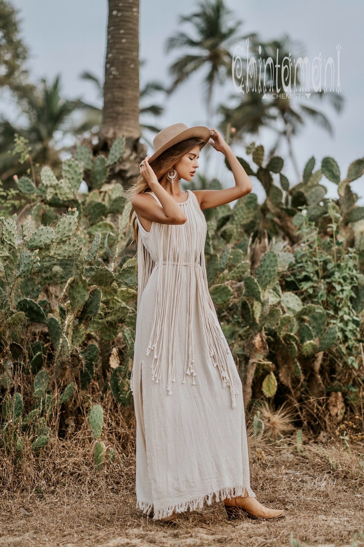 Rope Collar Boho Maxi Dress / Off White - ChintamaniAlchemi