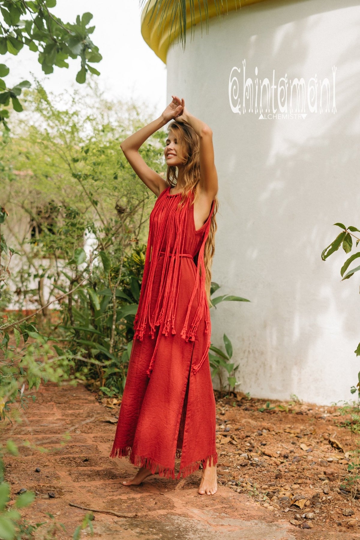 Rope Collar Boho Maxi Dress / Red Ochre - ChintamaniAlchemi