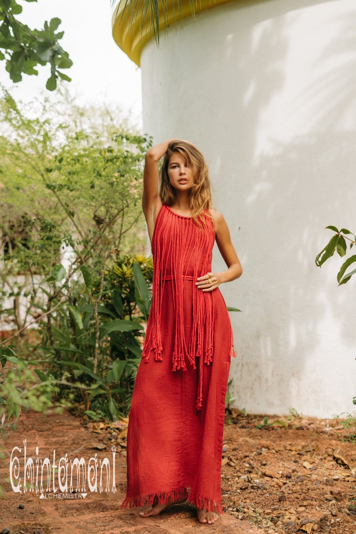 Rope Collar Boho Maxi Dress / Red Ochre - ChintamaniAlchemi