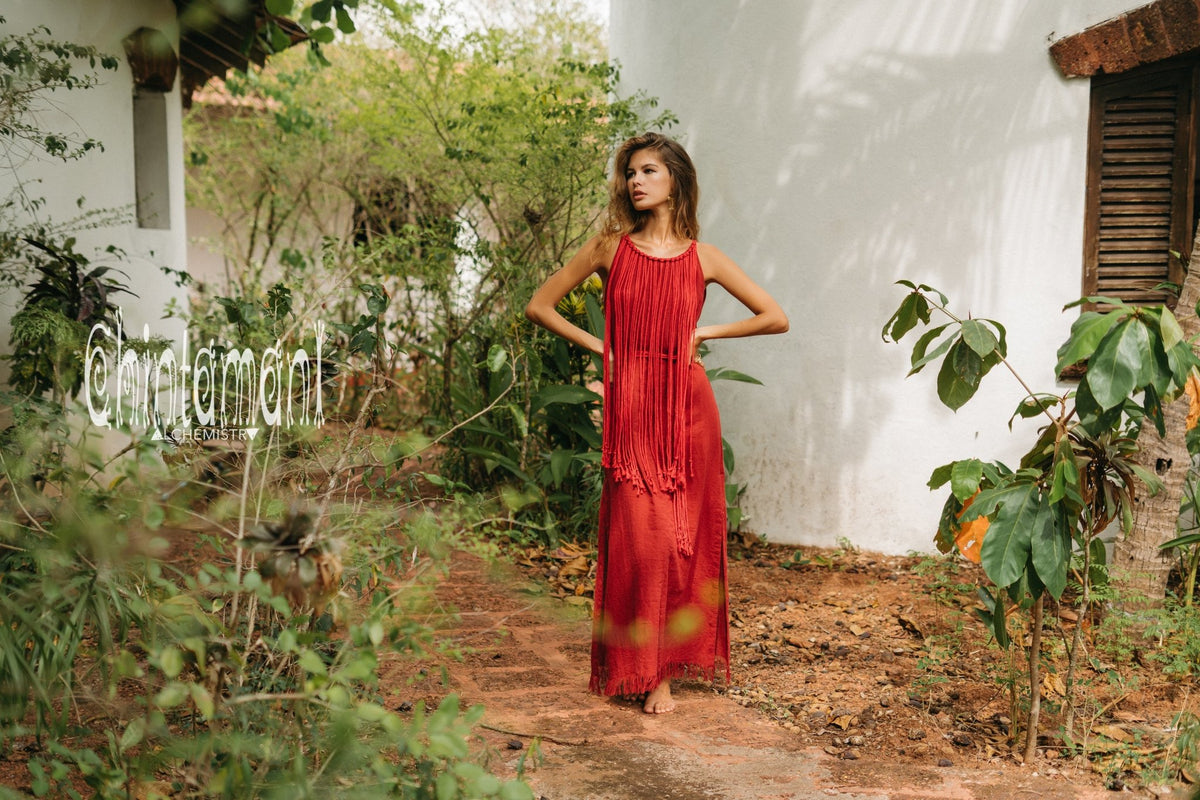 Rope Collar Boho Maxi Dress / Red Ochre - ChintamaniAlchemi