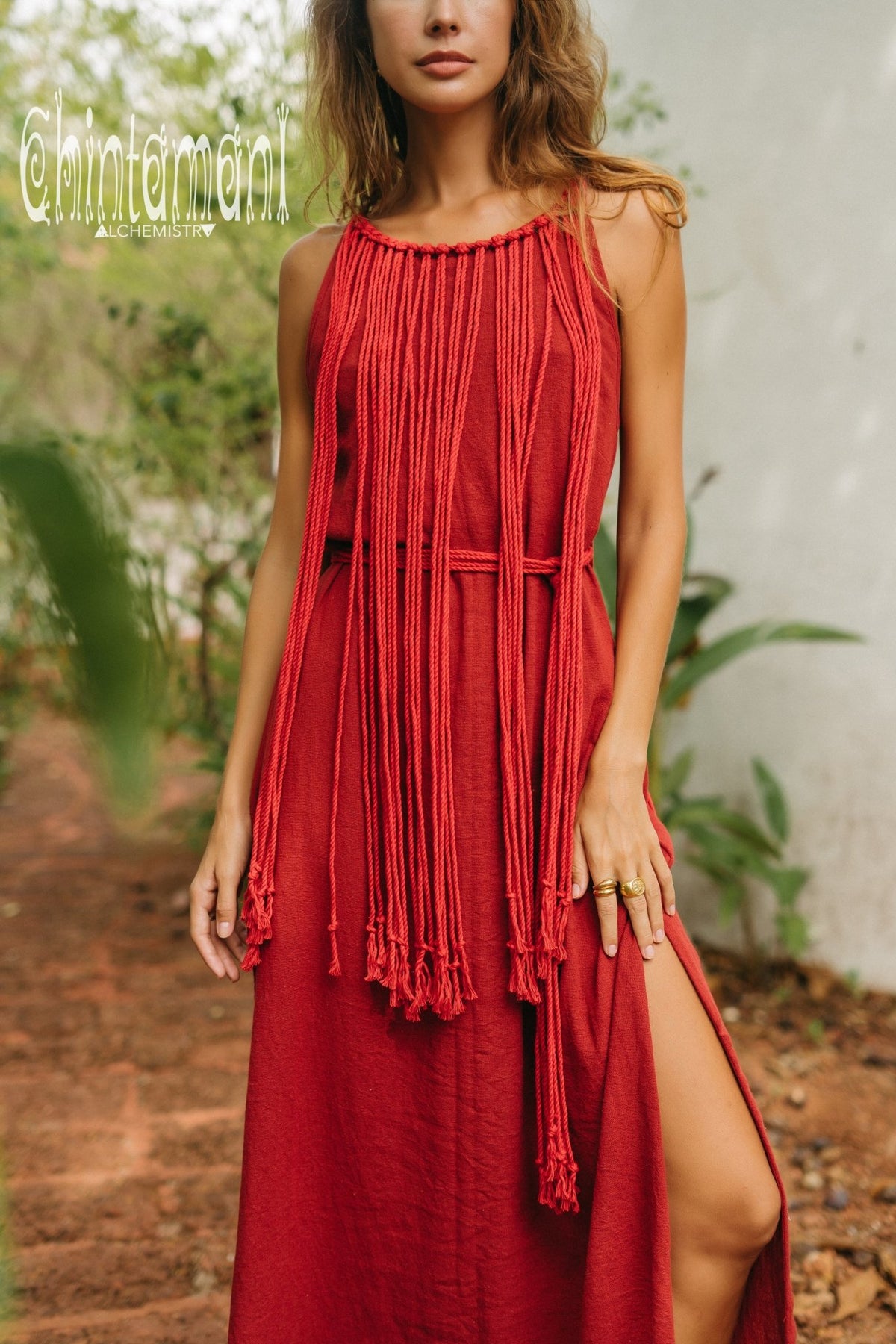 Rope Collar Boho Maxi Dress / Red Ochre - ChintamaniAlchemi