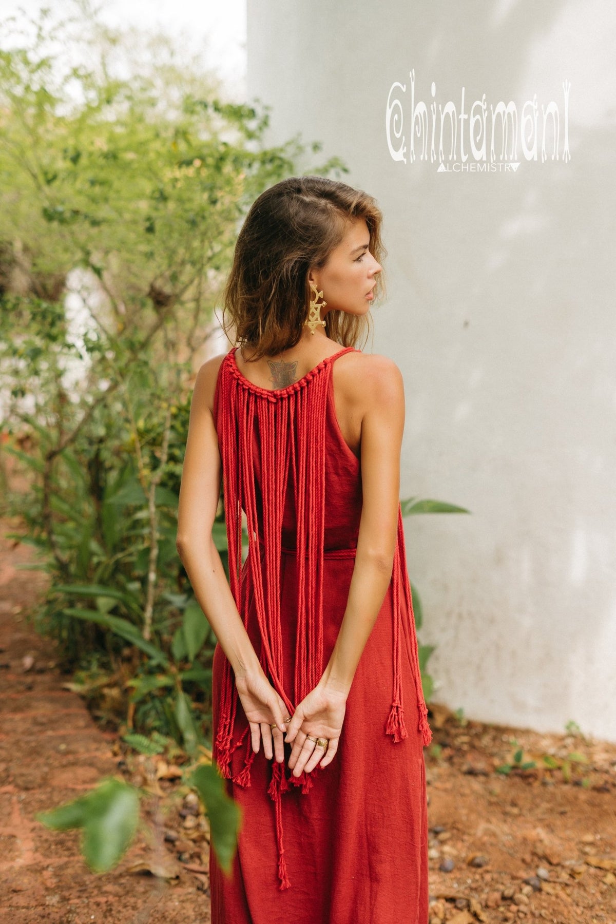 Rope Collar Boho Maxi Dress / Red Ochre - ChintamaniAlchemi