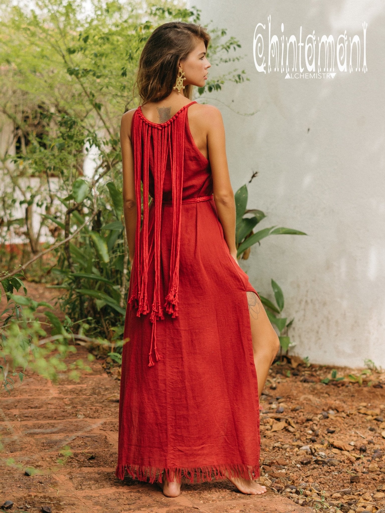 Rope Collar Boho Maxi Dress / Red Ochre - ChintamaniAlchemi