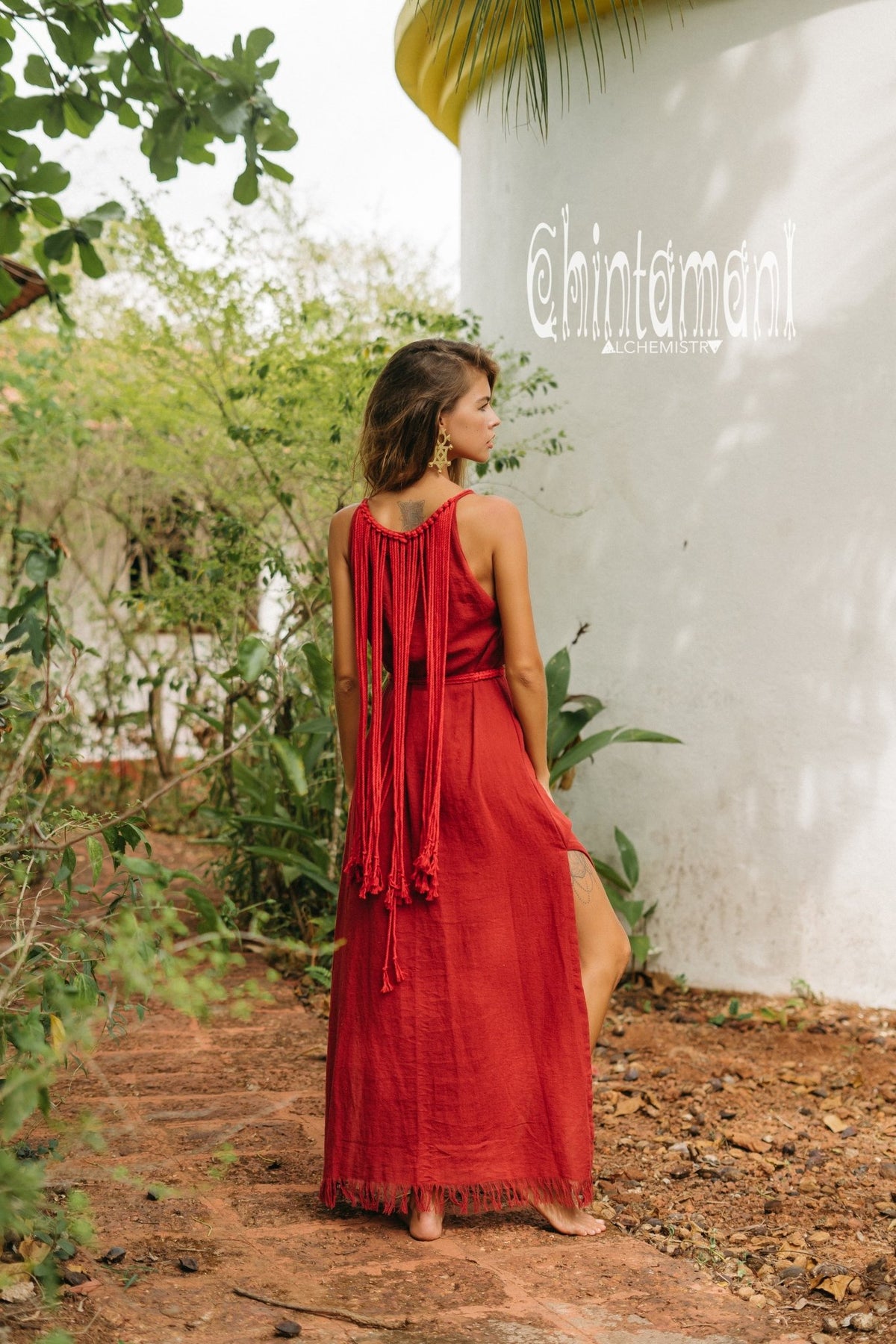 Rope Collar Boho Maxi Dress / Red Ochre - ChintamaniAlchemi