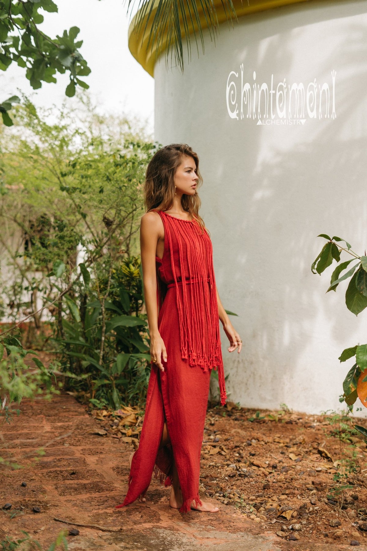 Rope Collar Boho Maxi Dress / Red Ochre - ChintamaniAlchemi