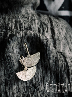 Seed Of Life Sterling Silver Earrings / Celestial Half Moon Earrings - ChintamaniAlchemi