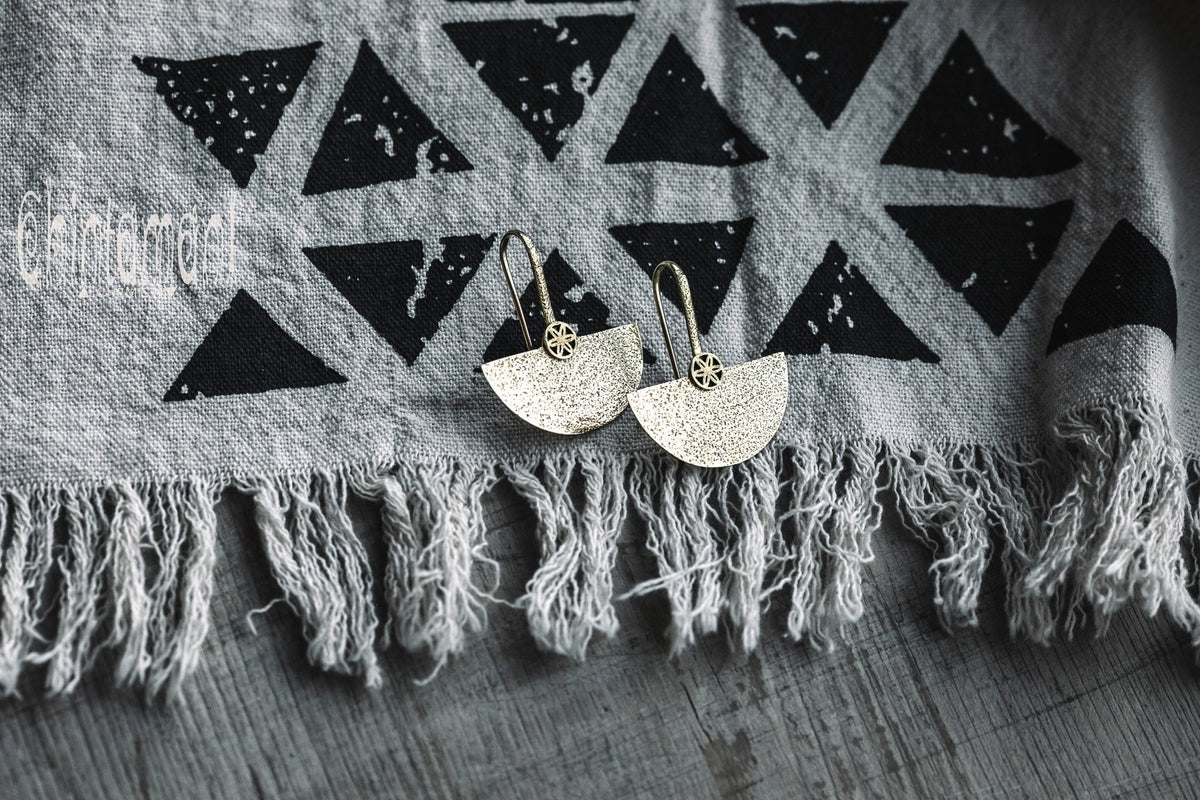 Seed Of Life Sterling Silver Earrings / Celestial Half Moon Earrings - ChintamaniAlchemi