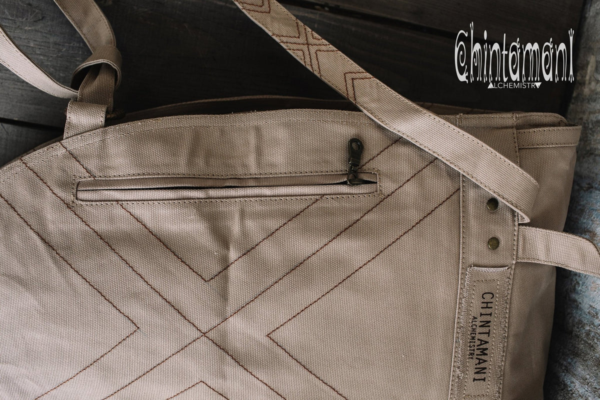 Shield Cotton Canvas Backpack / Triangle Vegan Laptop Backpack / Beige - ChintamaniAlchemi