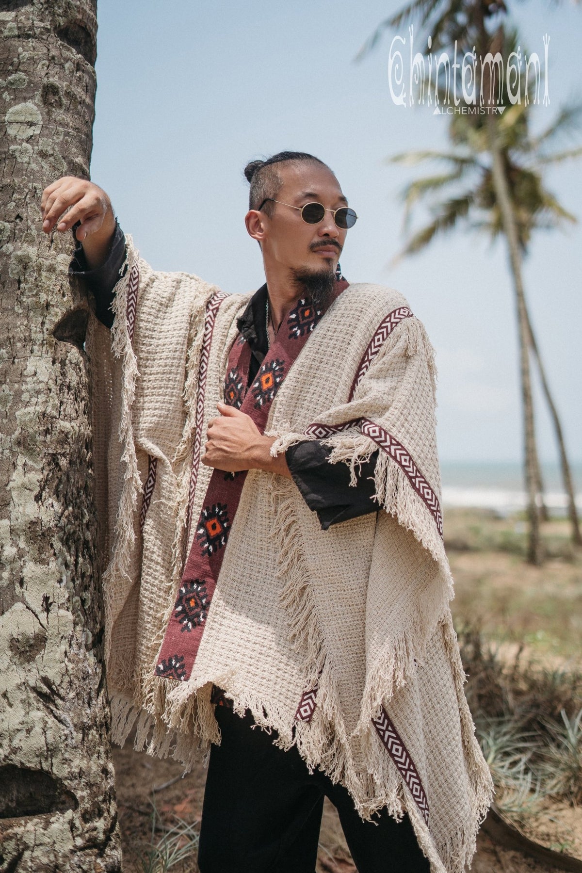 Short Berber Poncho for Men / Hemp - ChintamaniAlchemi