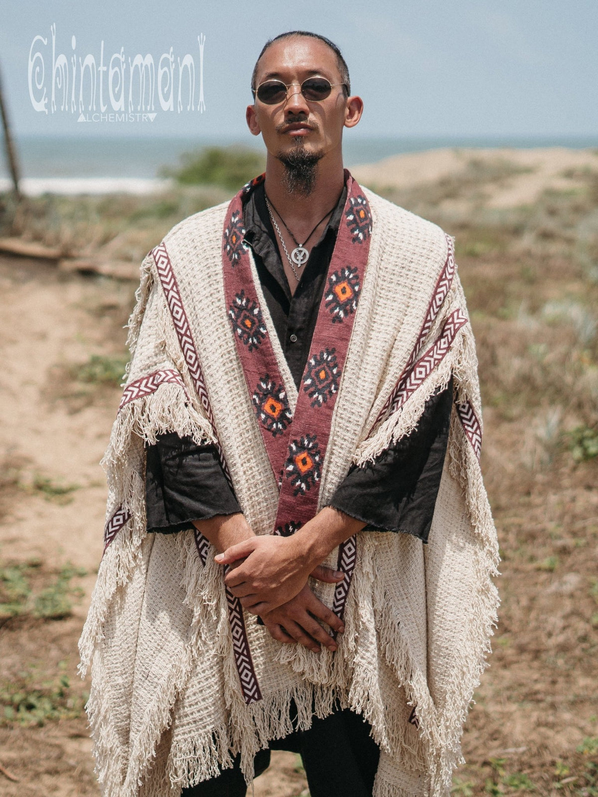 Short Berber Poncho for Men / Hemp - ChintamaniAlchemi