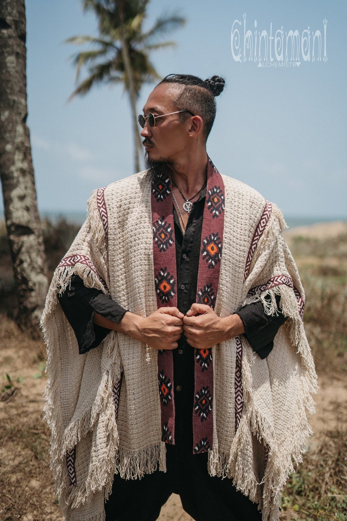 Short Berber Poncho for Men / Hemp - ChintamaniAlchemi