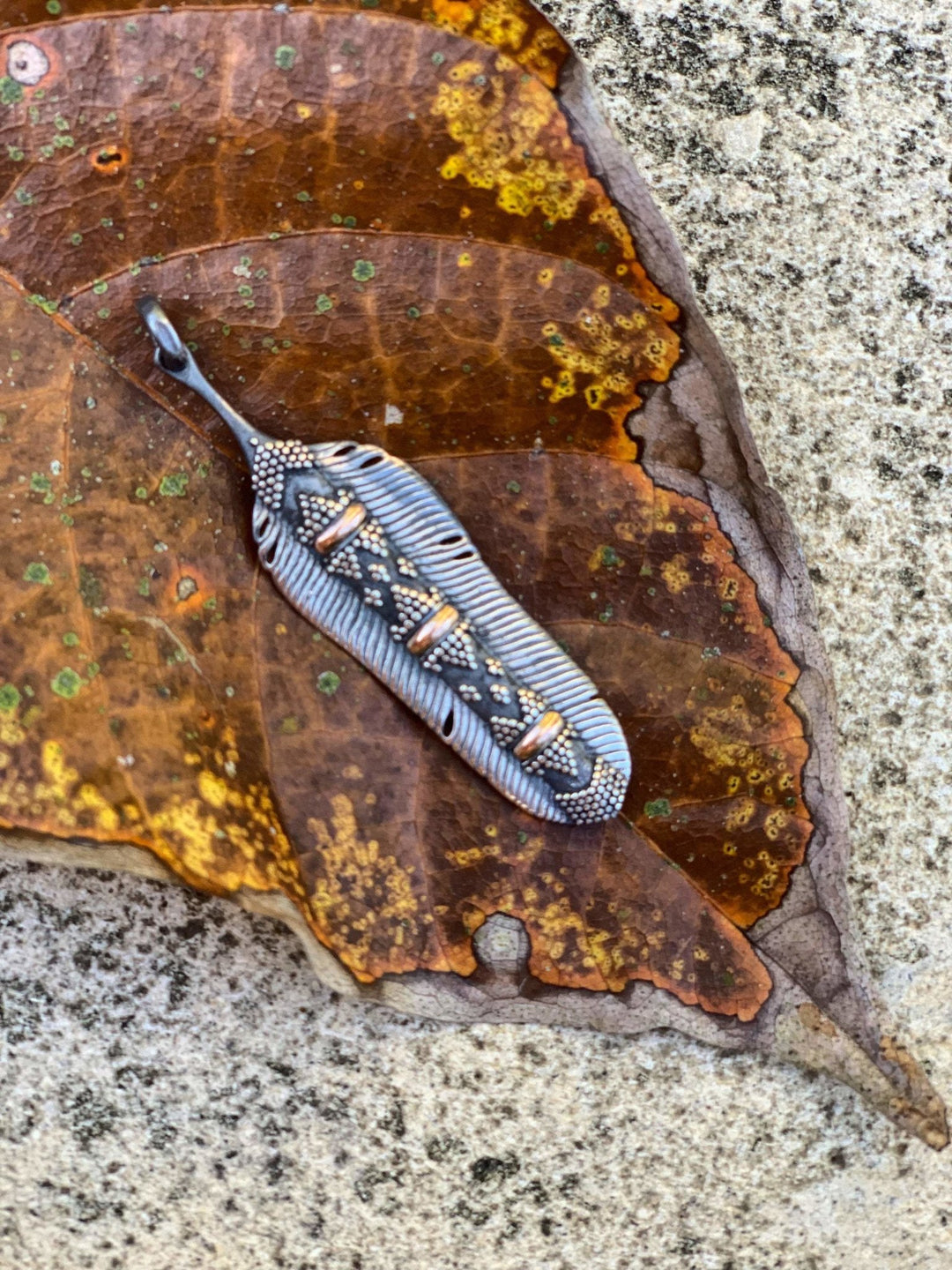 Silver & Gold Unique Bird Feather Pendant 925 Sterling Silver & 20K Gold / HUAYRURO - ChintamaniAlchemi