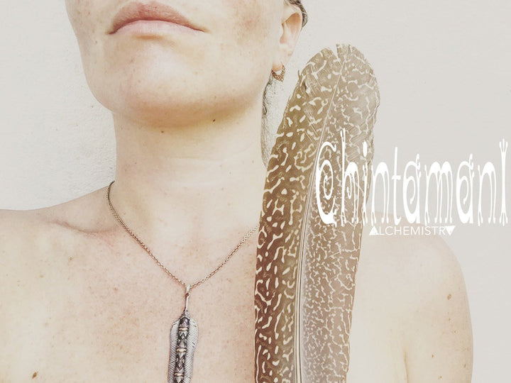 Silver & Gold Unique Bird Feather Pendant 925 Sterling Silver & 20K Gold / HUAYRURO - ChintamaniAlchemi