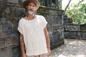 Soft Raw Cotton TShirt for Men with Diagonal Stripe / Off White - ChintamaniAlchemi