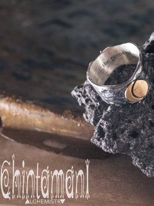 SUN & MOON Massive Sterling Silver Ring / Wide Rustic Textured Band Ring - ChintamaniAlchemi