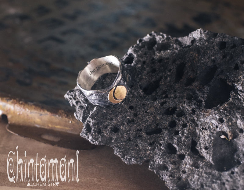 SUN & MOON Massive Sterling Silver Ring / Wide Rustic Textured Band Ring - ChintamaniAlchemi