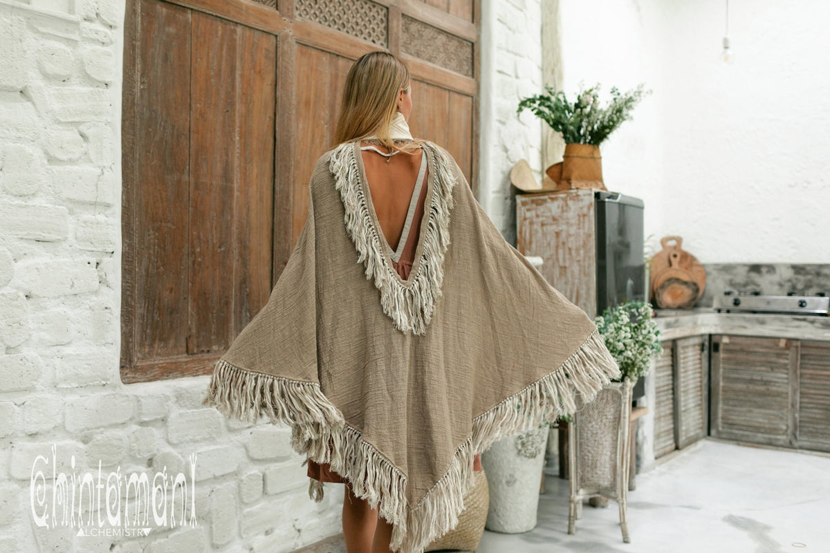 Thick and Thin Poncho / Soft Cotton + Cotton Canvas / Desert Sage - ChintamaniAlchemi