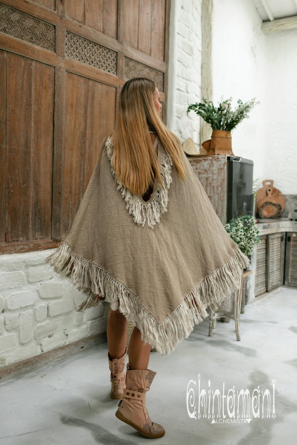 Thick and Thin Poncho / Soft Cotton + Cotton Canvas / Desert Sage - ChintamaniAlchemi