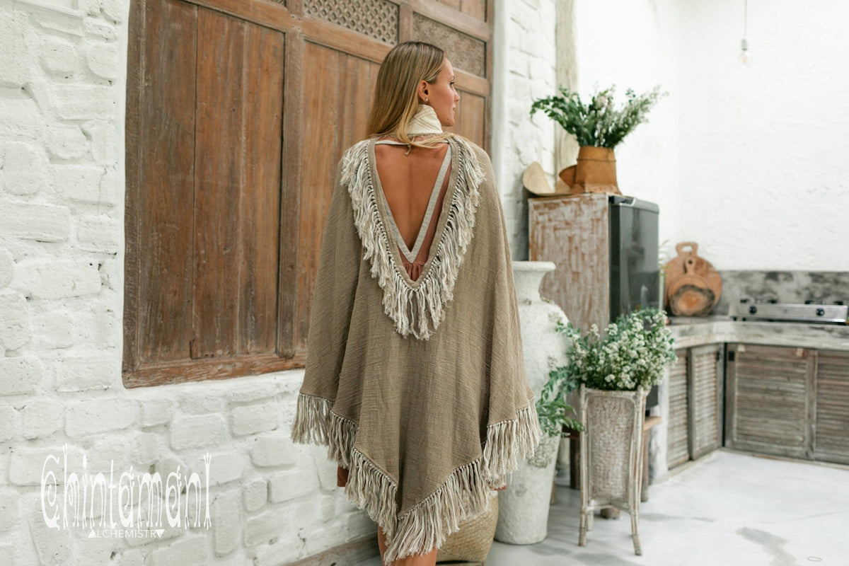 Thick and Thin Poncho / Soft Cotton + Cotton Canvas / Desert Sage - ChintamaniAlchemi