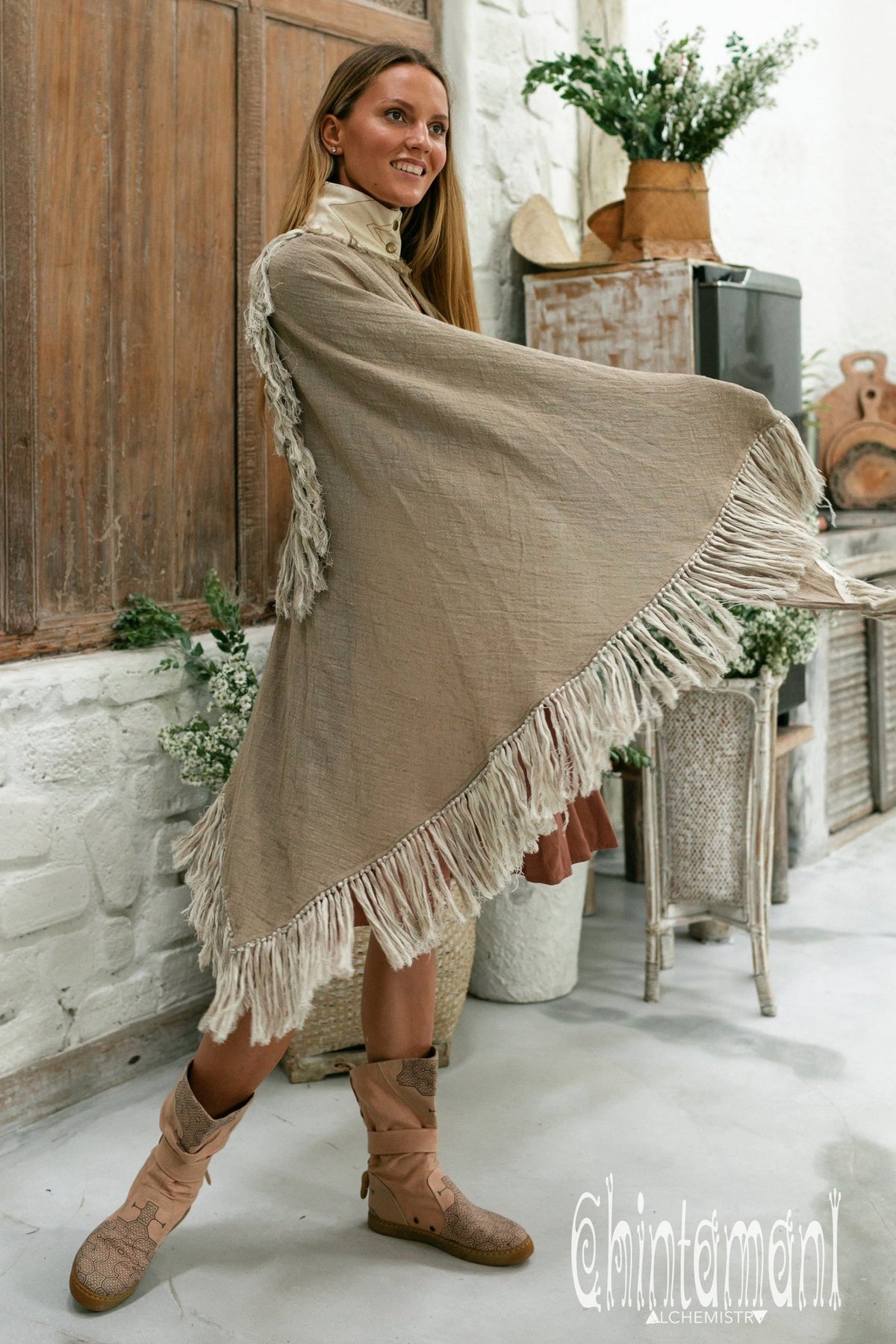 Thick and Thin Poncho / Soft Cotton + Cotton Canvas / Desert Sage - ChintamaniAlchemi