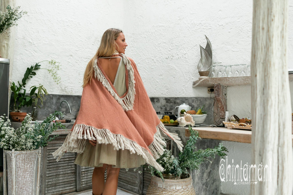 Thick and Thin Poncho / Soft Cotton + Cotton Canvas / Dusty Pink - ChintamaniAlchemi