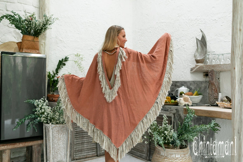 Thick and Thin Poncho / Soft Cotton + Cotton Canvas / Dusty Pink - ChintamaniAlchemi