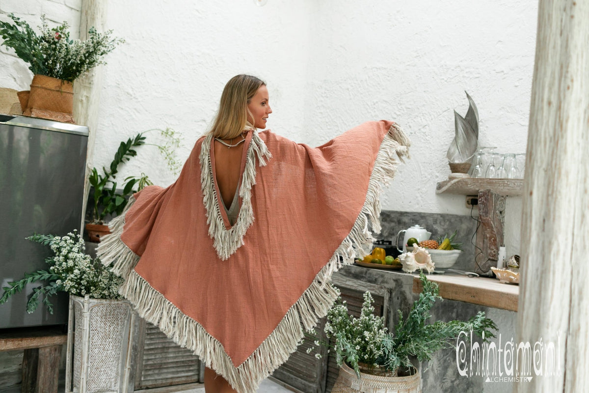 Thick and Thin Poncho / Soft Cotton + Cotton Canvas / Dusty Pink - ChintamaniAlchemi