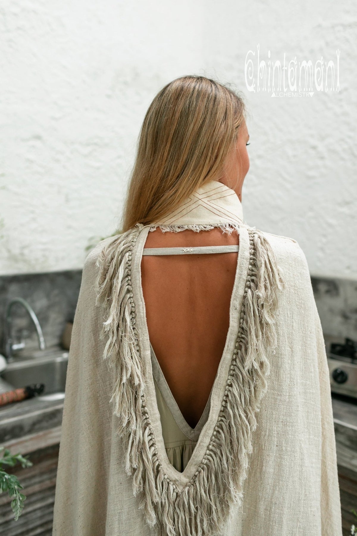 Thick and Thin Poncho / Soft Cotton + Cotton Canvas / Off White - ChintamaniAlchemi