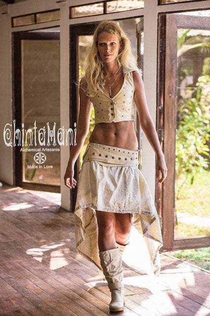 Transformer Long Boho Cotton Skirt with Flower of Life Print / Beige - ChintamaniAlchemi