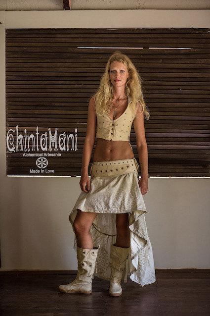 Transformer Long Boho Cotton Skirt with Flower of Life Print / Beige - ChintamaniAlchemi