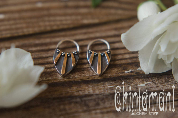 Unique Tribal Boho Earrings ∆ Sterling Silver 925 & 20k Gold - ChintamaniAlchemi