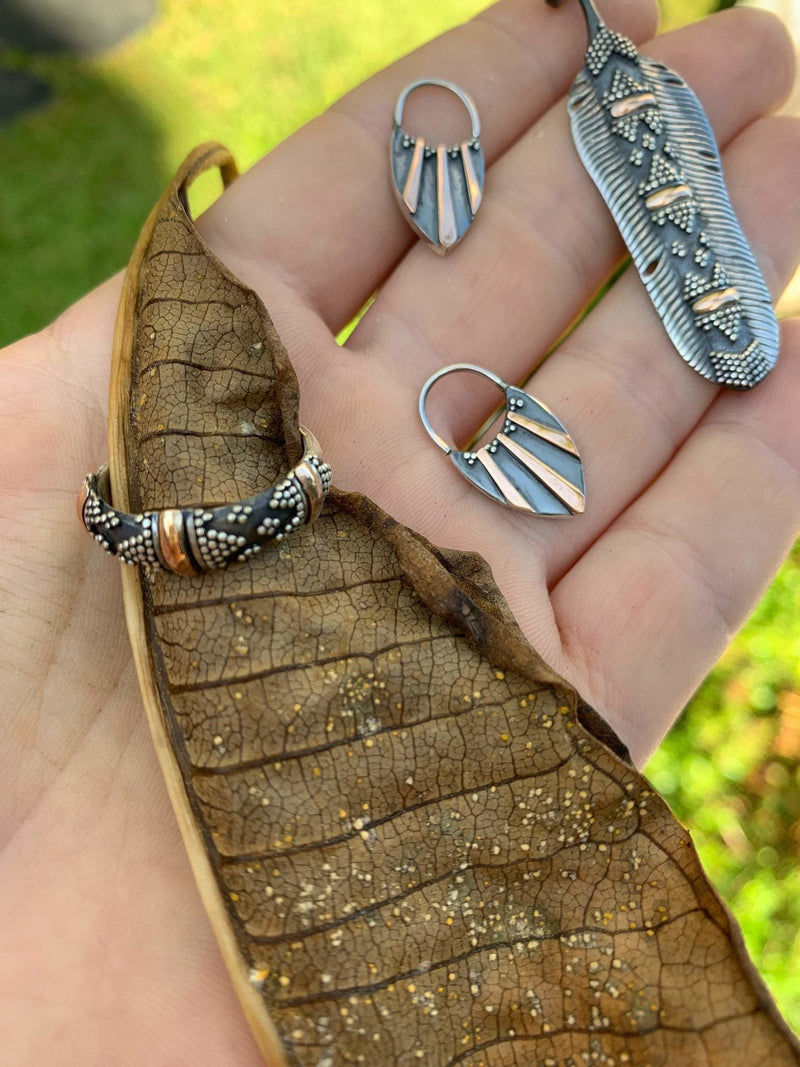 Unique Tribal Boho Earrings ∆ Sterling Silver 925 & 20k Gold - ChintamaniAlchemi