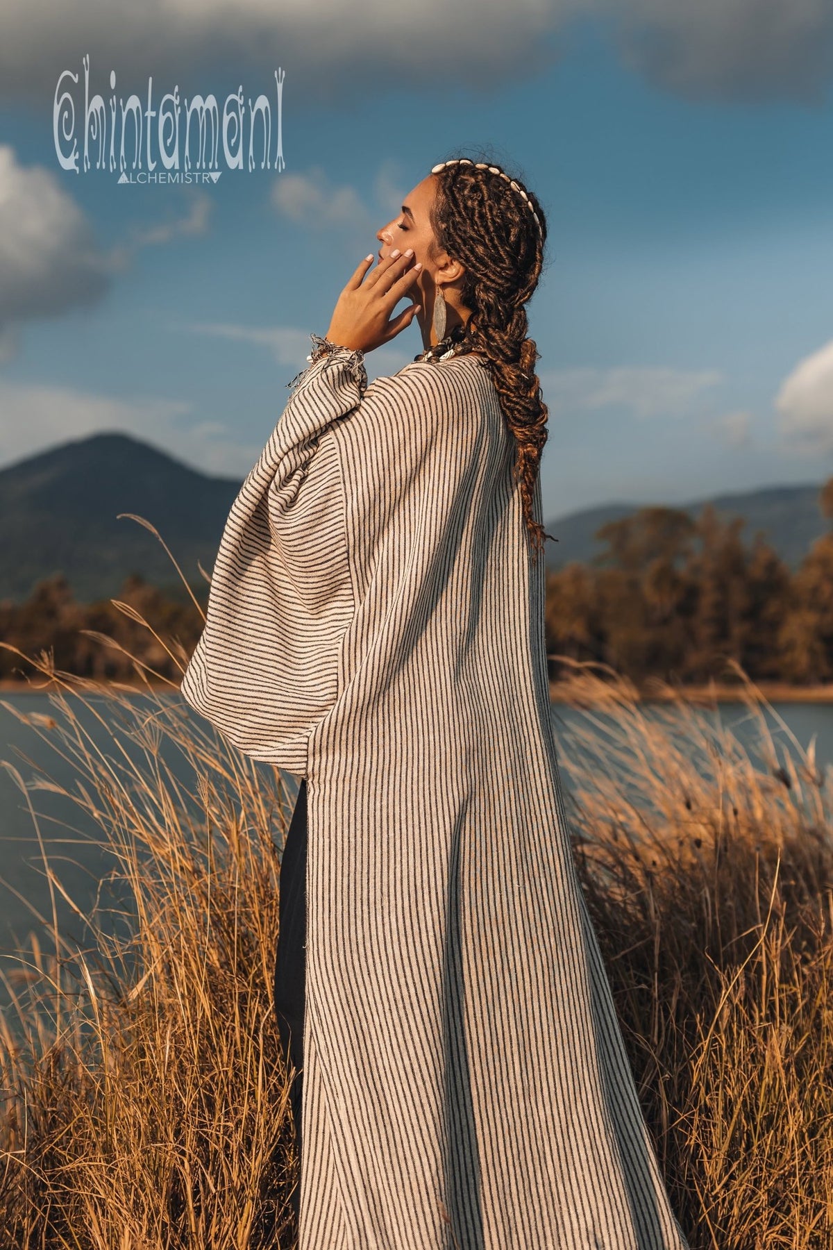 Unisex Wide Sleeve Kimono Cardigan Wrap / Striped Kaftan Robe - ChintamaniAlchemi