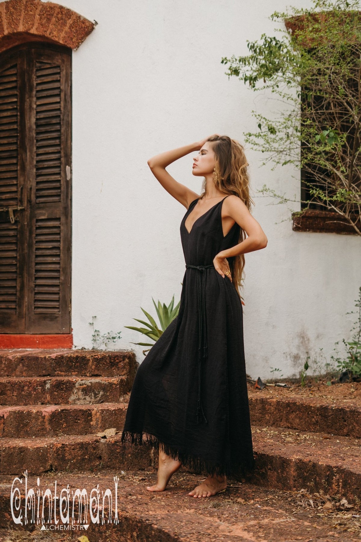 V-neck Maxi Dress / Black - ChintamaniAlchemi