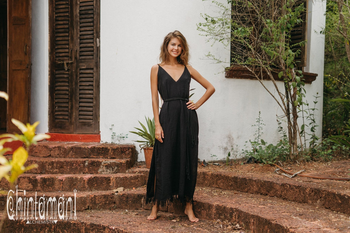 V-neck Maxi Dress / Black - ChintamaniAlchemi