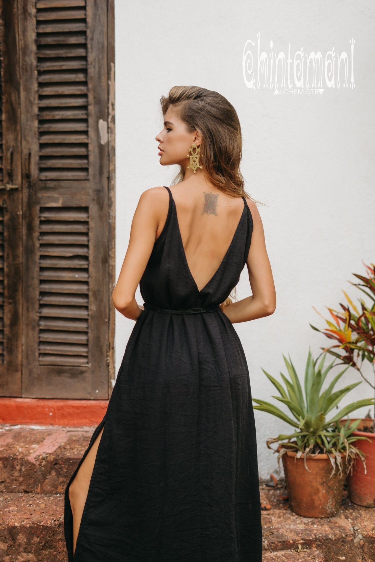 V-neck Maxi Dress / Black - ChintamaniAlchemi