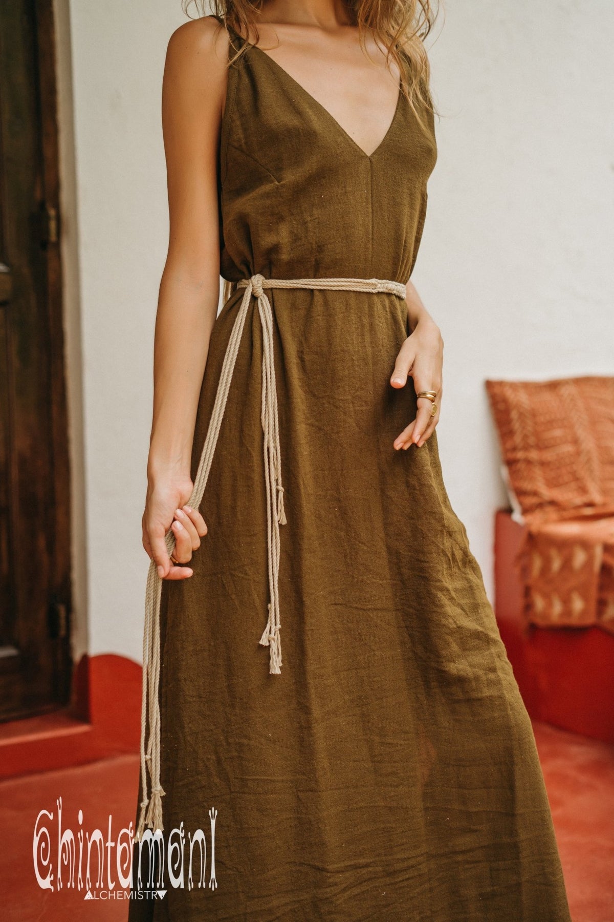 V-neck Maxi Dress / Brown - ChintamaniAlchemi