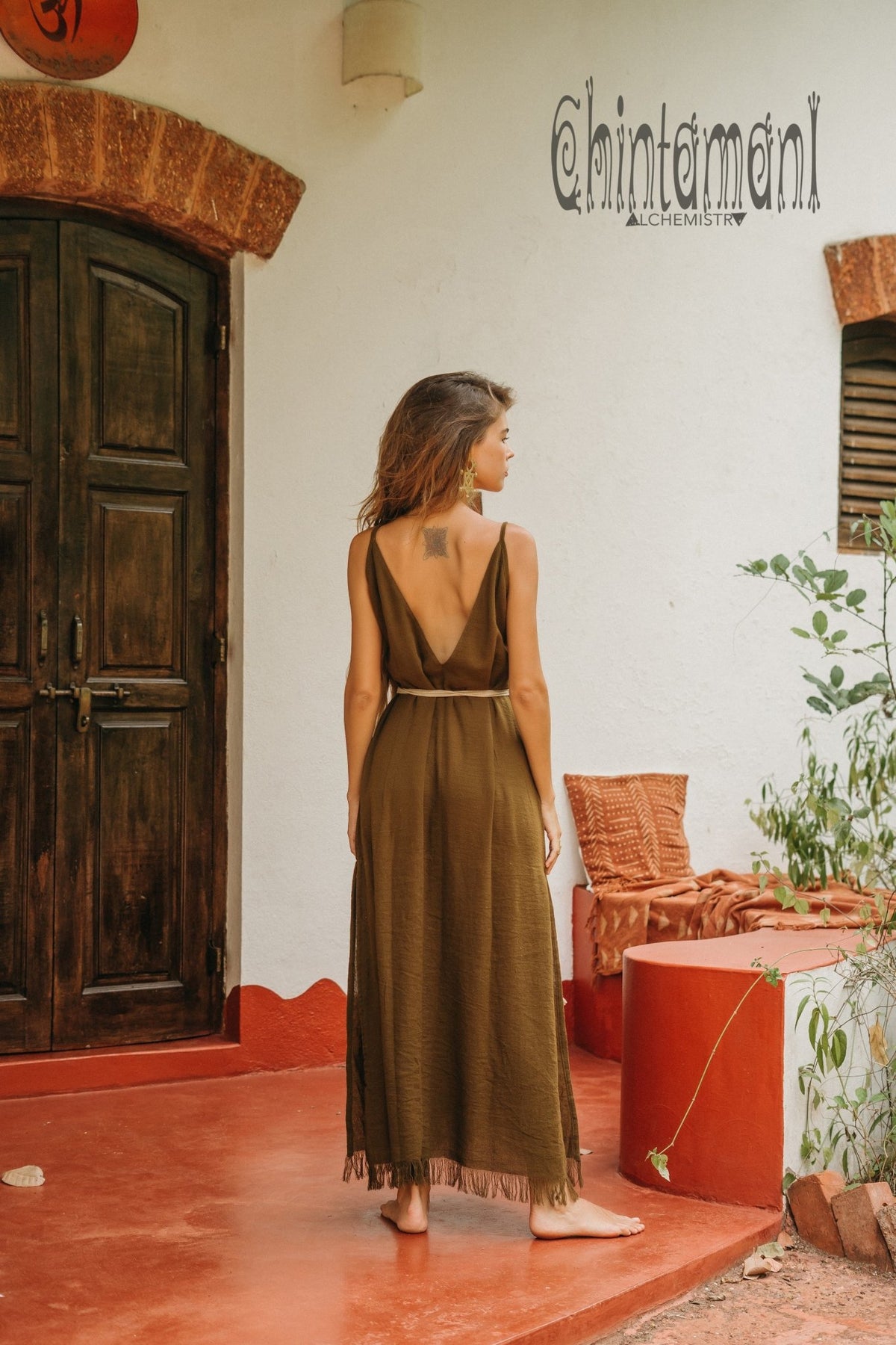 V-neck Maxi Dress / Brown - ChintamaniAlchemi